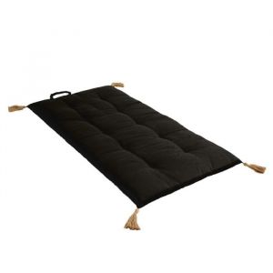 Enjoy Home Futon repliable Panama avec pompons en jute Noir