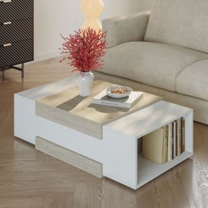 Table basse Eljak 110 x 57 x 31 cm blanc / effet travertin [en.casa]