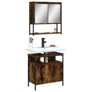 VidaXL Ensemble de Meubles de Salle de Bain 2 pcs, Armoire d'&Eacute;vier et Armoire &agrave; Miroir Mural, Meuble de Rangement Toilette, Moderne, Ch&ecirc;ne Fum&eacute;