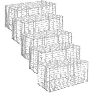 Songmics Lot de 5 Gabions pour Pierre, 100 x 50 x 50cm, cloture gabion, Cage en M&eacute;tal, Panier &agrave; Pierre, Maille 5 x 10 cm, Galvanis&eacute;, Mur, Paterre, D&eacute;coration