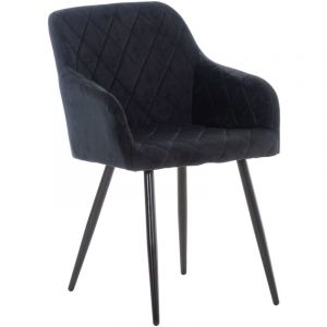 Image de CLP Chaise de Salle à Manger Retro Shila en Tissu ou Velours avec Accoudoirs et Pieds en Métal [Noir]