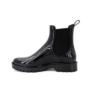 Boots noires vernies à talon décroché bas et soufflet élastiqué