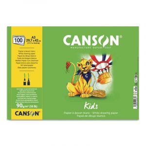 Canson Kids Dessin - Pack 100 feuilles A3-90g/m² - Grain léger - Blanc