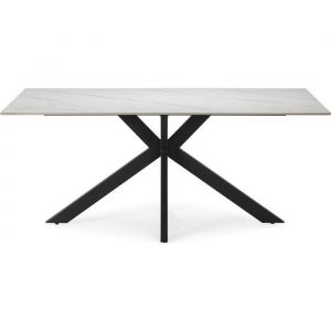 Table à manger rectangulaire en céramique effet marbre blanc 8 pers. 180 cm - Svenn