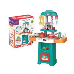 Famosa Masterchef - Cuisine compacte avec 31 Accessoires, lumi&egrave;res et Sons r&eacute;alistes, Comprend des Aliments en Feutre et Un Tablier, Montage Facile, Fonctionne avec 3 Piles AA (MTE01000)