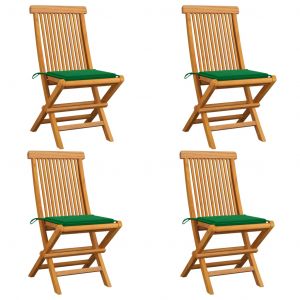 VidaXL Chaises de jardin avec coussins vert 4 pcs Bois de teck massif