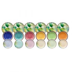 Tognana New Jungle Service de vaisselle pour 6 personnes, 18 pi&egrave;ces, porcelaine, multicolore
