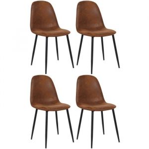 CLP Lot de 4 Chaises de salle à manger Napier avec Piètement en métal noir, Marron-Similicuir