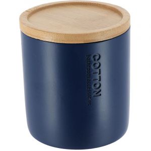 Tendance Boite à Coton et Cotons-tiges Bleu marine avec couvercle en Bambou