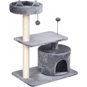 Pawhut Arbre à Chats griffoir sisal Naturel Centre d'activités Niche Plateformes Jeu Boule Suspendue et à Ressort Gris