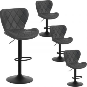 Lot de 4 Tabouret de Bar, Tabouret de Cuisine à Hauteur Réglable, Chaise de Bar Pivotante en Similicuir avec Repose-Pieds et Dossier, Anthracite