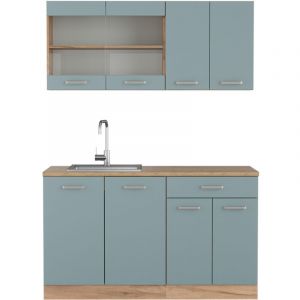 Vicco - Cuisine R-Line, Bleu-gris/chêne doré, 140 cm sans plan de travail