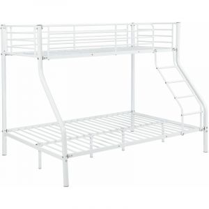 Lit superpose avec soier &agrave; lattes en metal blanc pour 3 personnes 210 par 147,5 par 168