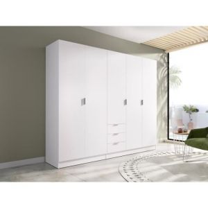 Armoire 5 portes et 3 tiroirs - L202 cm - Blanc - LISTOWEL
