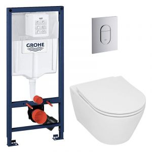 Grohe Pack Rapid sl+ plaque arena + Fixations murales + set d'isolation phonique + Cuvette + Abattant soft close (ArenaSP26)