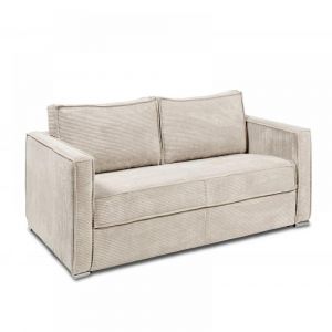 Italian Spirit Canap&eacute; convertible express 120 CANNES matelas 16 cm velours c&ocirc;tel&eacute; beige sommier METAL