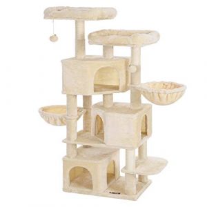 Songmics FEANDREA Arbre à Chat XXL, avec 3 niches, Hauteur 164 cm, Beige PCT098M01