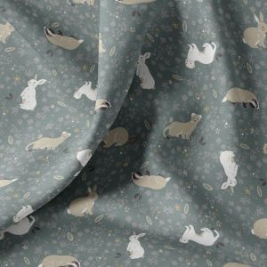 Tissu coton enfant hermines, lapins, castors vendu au mètre - pigeon