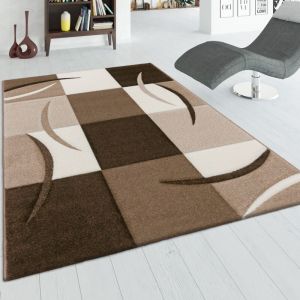 Paco Home - Tapis De Créateur Aux Contours Découpés à Carreaux En Marron Beige 300x400 cm