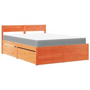 VidaXL Lit avec tiroirs/matelas cire marron 120x190 cm bois massif pin, meuble de chambre à coucher, lit en bois, lit avec tiroir, sommier
