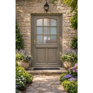 Porte d'entr&eacute;e Bois vitr&eacute;e, Alban Gris RAL 7039, H,215xl,90 p, droit Cotes Tableau