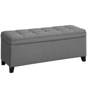Homcom Banc de rangement - 112L - si&egrave;ge capitonn&eacute; - tissu de lin - 120 x 40 x 48 cm - gris fonc&eacute;