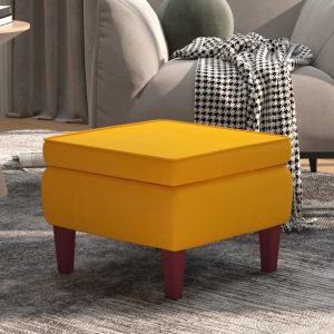 VidaXL Tabouret avec pieds en bois Jaune Velours - Jaune