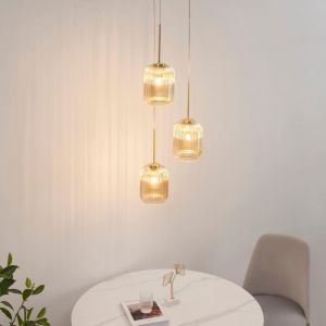 Kosilum Suspension triple verre cannelé couleur ambrée - Rosalia