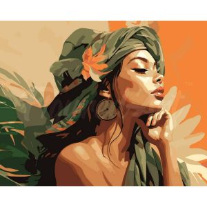 Figured'Art Peinture par Num&eacute;ro Adulte Femme au turban africain - Activit&eacute; Manuelle Kit de Loisir Cr&eacute;atif DIY Num&eacute;ro d'Art Complet - 40x50cm sans ch&acirc;ssis en bois