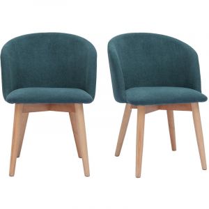 Miliboo Chaises scandinaves en tissu effet velours bleu canard et bois clair massif (lot de 2) vanity