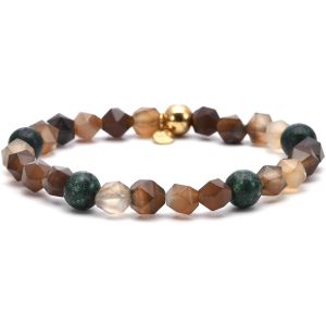 Bracelet Perles Facett&eacute;es Pierres Naturelles Jaspe Blanc Et Brun