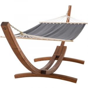 Image de CLP Hamac Miramar avec structure en bois et tapis de couchage en tissu gris