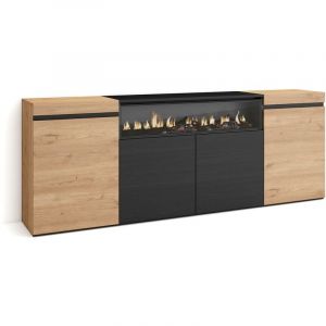 Skraut Home - Buffet salon et cuisine, Meuble de Rangement, Commode, 200x75x35cm, 4 Portes, Chêne et noir, RF2290