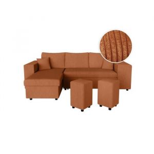 Loungitude Canapé d'angle mady convertible avec coffre, rangement poufs à droite en velours côtelé terracotta