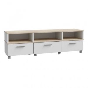 Meuble tv table basse à roulettes décor bois clair et blanc - helya