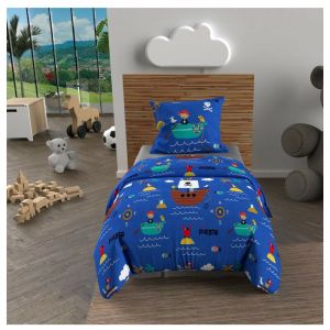Soleil d'Ocre Parure housse de couette 120x150 cm PIRATES bleu, 100% coton 57 fils/cm2, par