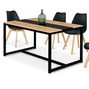 Image de Idmarket Table à manger dover 4 personnes bande centrale noire design industriel 120 cm - Bois-clair