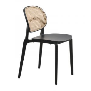 Kosmi Chaise noire, assise bois et cannage naturel