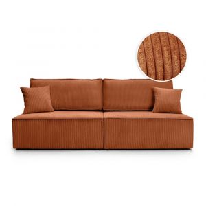 Loungitude Canapé convertible 3 places sans accoudoirs velours côtelé terracotta