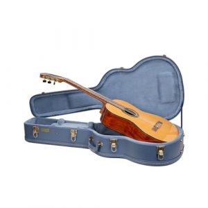 Crossrock &Eacute;tui en bois pour guitare classique 4/4 | Finition sculpt&eacute;e Smoke Blue, int&eacute;rieur velours bleu monochrome, serrure &ndash; Premium Wooden Hardshell Relief Series