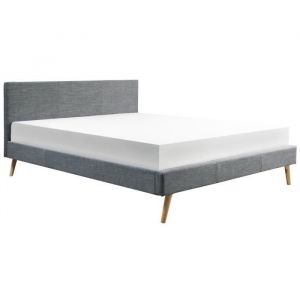 Image de BJORN Lit adulte scandinave tissu gris foncé + sommier et tête de lit l 160 x L 200 cm