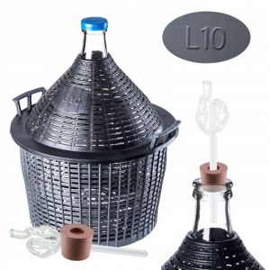 Image de KADAX Lot de ballons en verre de 10 l, avec panier en plastique et accessoires de fermentation, bouchons en caoutchouc, tubes de fermentation, ouverture étroite, ballon à vin, bouteille, bouteille en