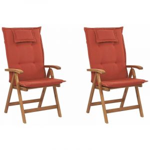 Beliani Set de 2 chaises de jardin avec coussins terracotta JAVA