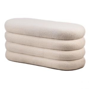 Banc avec rangement en bouclettes blanches