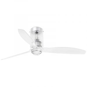 Image de Faro MINI TUBE - Ventilateur de plafond transparent &agrave; LED avec moteur CC intelligent - T&eacute;l&eacute;commande incluse, 3000K