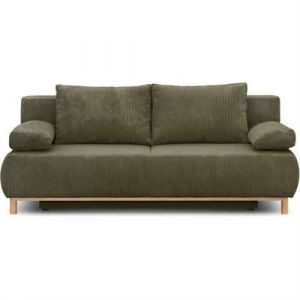 Banquette con ible 3 places MIKA Velours côtelé kaki Coffre de rangement L 192 H 84