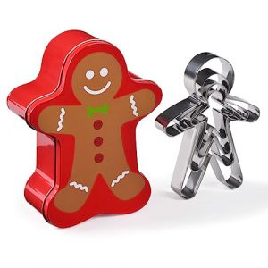 Patisse 13725 – Boîte métal forme Gingerman contenant 4 découpoirs ou emporte pièces inox en forme de Gingerman - Mannele – 4 hauteurs différentes : 6cm/9cm/12cm/17cm