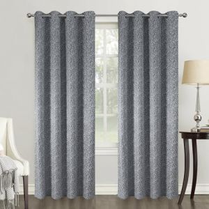 Home maison Homemaison - Paire de Rideaux Obscurcissants Style G&eacute;om&eacute;trique - Polyester - Motif Carr&eacute;s en Relief - pour Salon Chambre Fen&ecirc;tre - 140 x 260 cm - Gris Clair