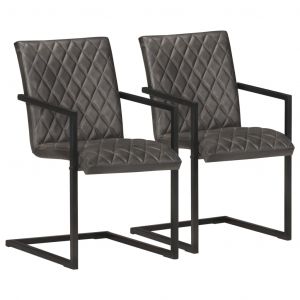 Image de VidaXL Chaises de salle à manger cantilever 2 pcs Gris Cuir véritable