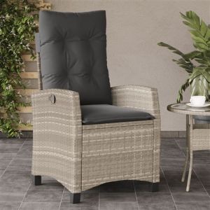 VidaXL Chaise inclinable de jardin coussins gris clair résine tressée